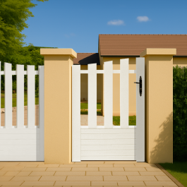 Portillon PVC standard ALENÇON blanc CHAPEAU DE GENDARME 1000x1450 mm (en situation) - poignee a droite