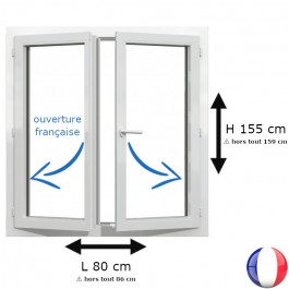 Fenêtre PVC 2 vantaux H 155 x L 80 cm OF avec poignée