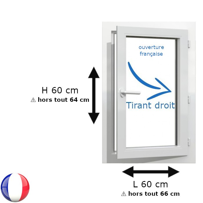Fenêtre PVC 1 vantail H 60 x L 60 cm OF avec poignée