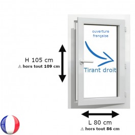 Fenêtre PVC 1 vantail H 105 x L 80 cm OF avec poignée TIRANT DROIT
