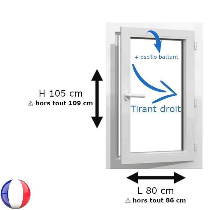 Fenêtre PVC 1 vantail H 105 x L 80 cm OB avec poignée