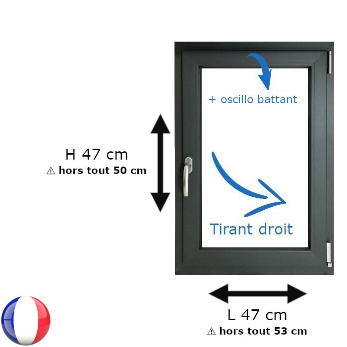 Fenêtre PVC 1 vantail H 47 x L 47 cm OB anthracite avec poignée