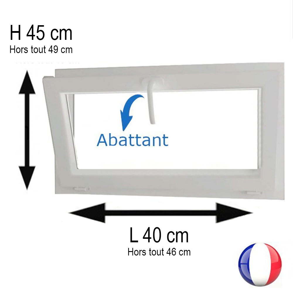Fenêtre PVC abattant H 45 x L 40 cm avec poignée