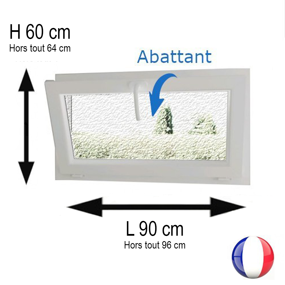 Fenêtre PVC abattant H 60 x L 90 cm verre brouillé avec poignée