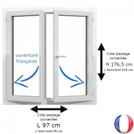 Fenêtre PVC 2 vantaux H 176 x L 96 cm hors tout OF pour pose en rénovation