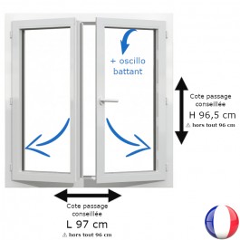 Fenêtre PVC 2 vantaux H 96 x L 96 cm hors tout OB pour pose en rénovation