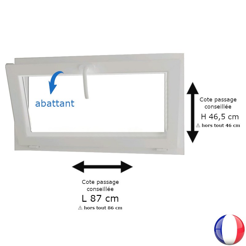 Fenêtre PVC abattant H 46 x L 86 cm hors tout pour pose en rénovation
