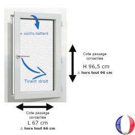Fenêtre PVC 1 vantail H 96 x L 66 cm hors tout OB verre brouillé pour pose en rénovation tirant droit