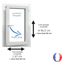 Fenêtre PVC 1 vantail H 96 x L 66 cm hors tout OF pour pose en rénovation tirant droit