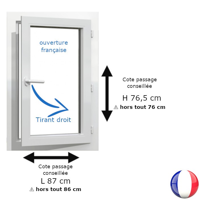 Fenêtre PVC 1 vantail H 76 x L 86 cm hors tout OF pour pose en rénovation