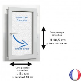 Fenêtre PVC 1 vantail H 48 x L 50 cm hors tout OF verre brouillé pour pose en rénovation tirant droit