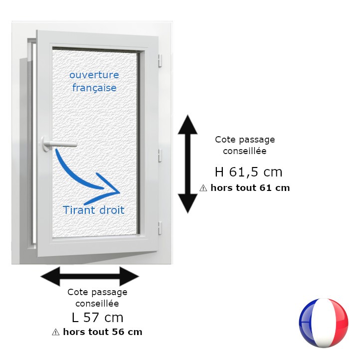 Fenêtre PVC 1 vantail H 61 x L 56 cm hors tout OF verre brouillé pour pose en rénovation