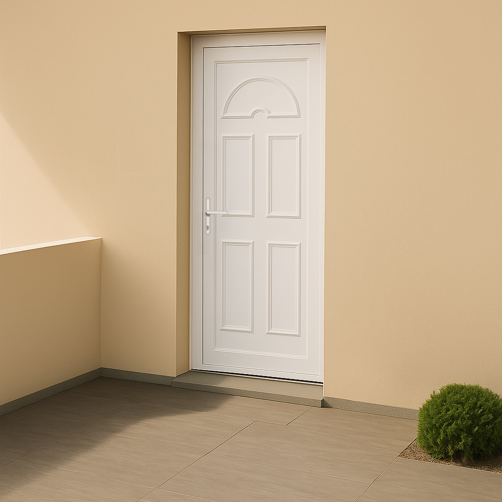 Porte d’entrée en PVC pleine blanche Eva