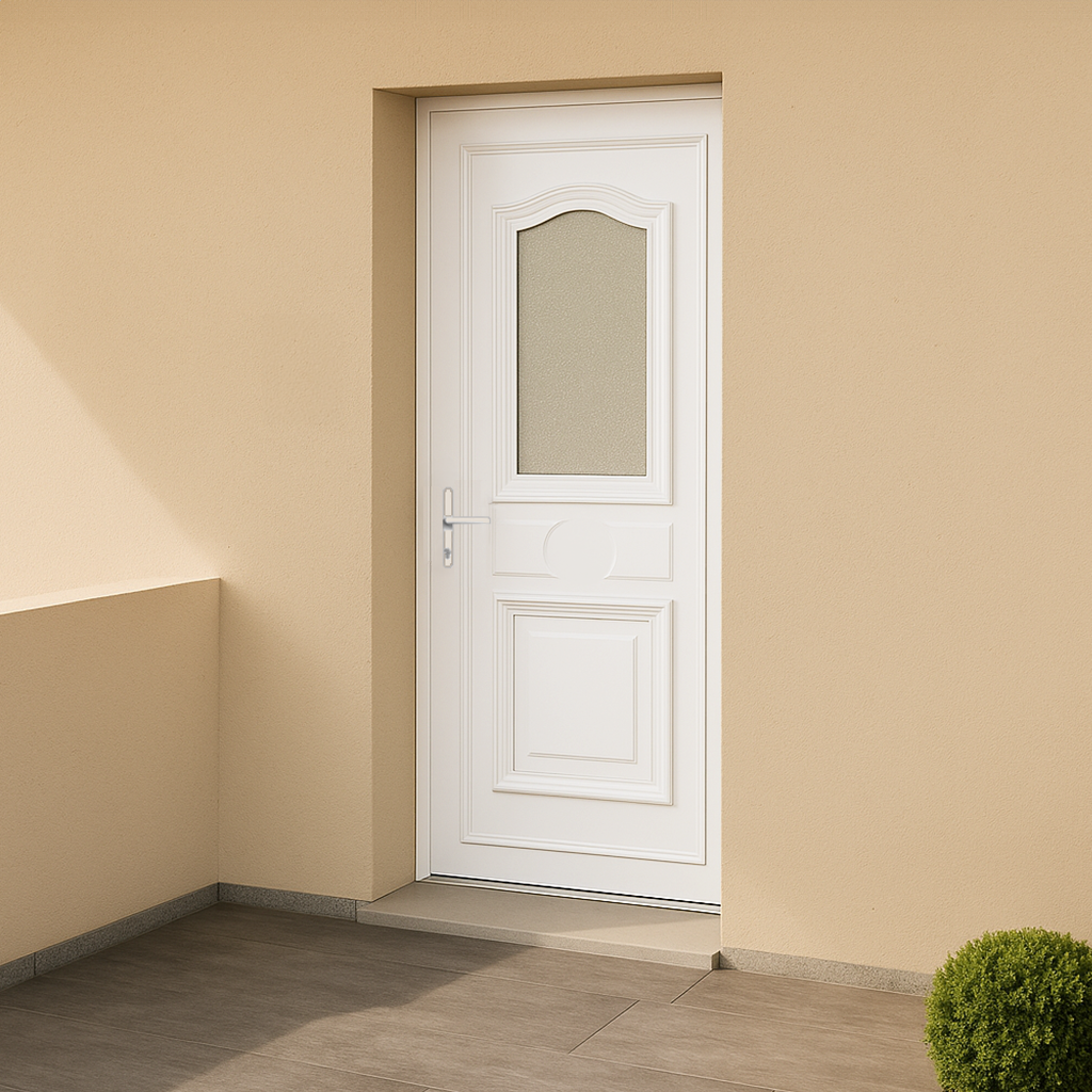 Porte d’entrée en PVC vitrée blanche Athena 9