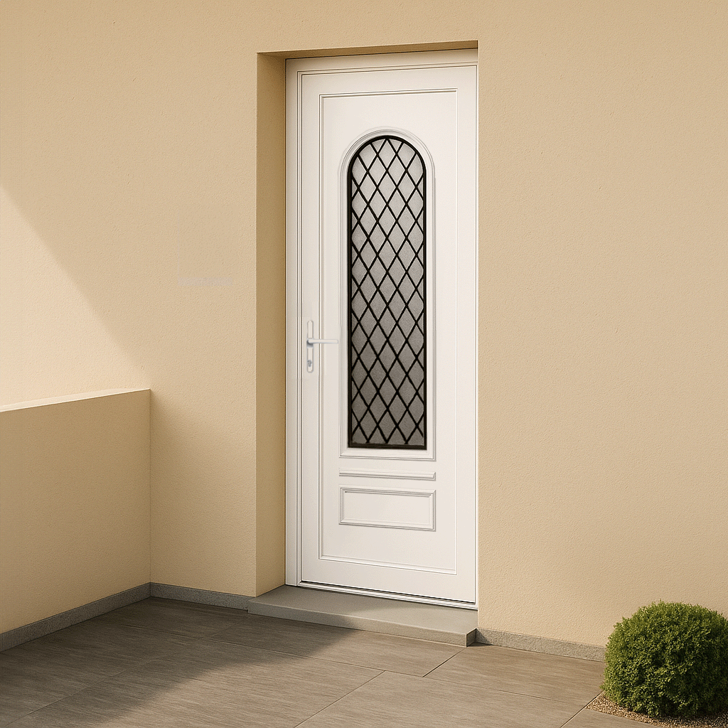 Porte d’entrée en PVC vitrée blanche Ixelia 81 décor