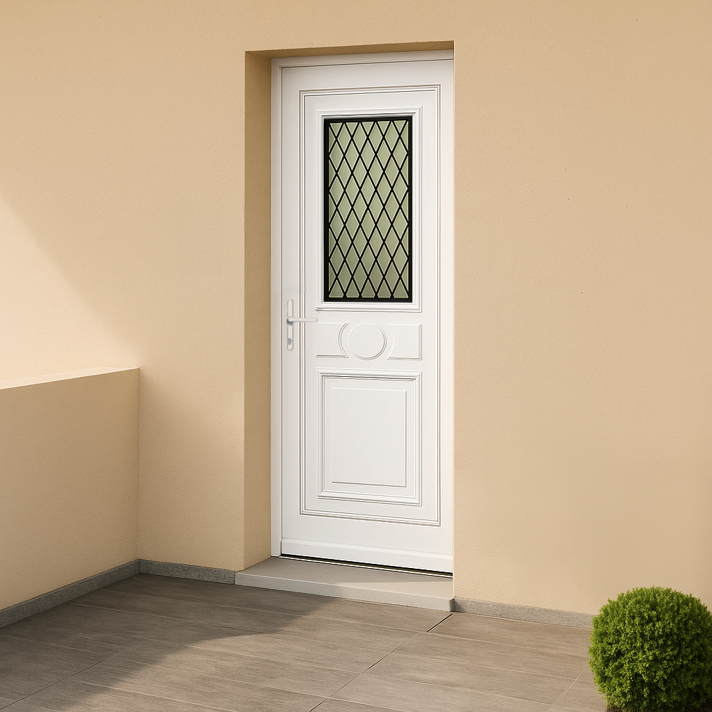 Porte d’entrée en PVC vitrée blanche Provencia 51 décor