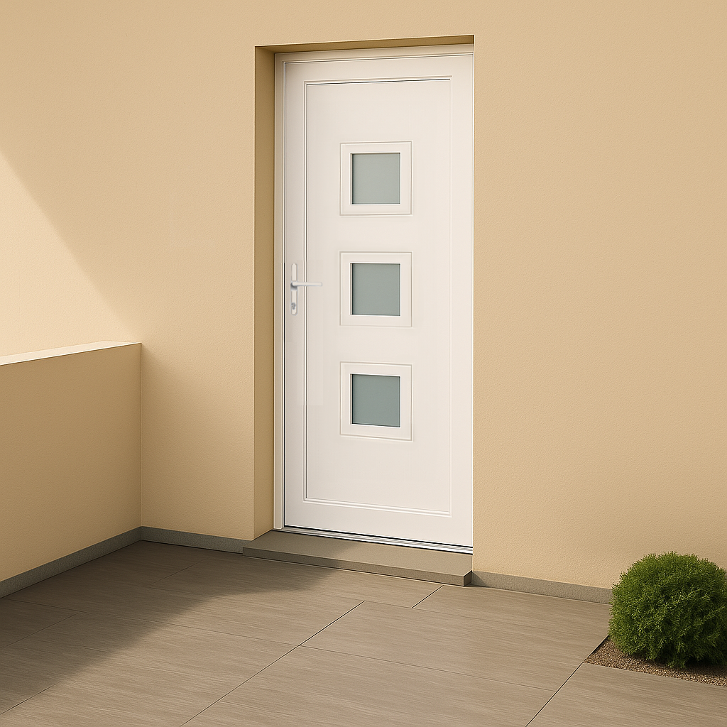 Porte d’entrée en PVC vitrée blanche design 124-3