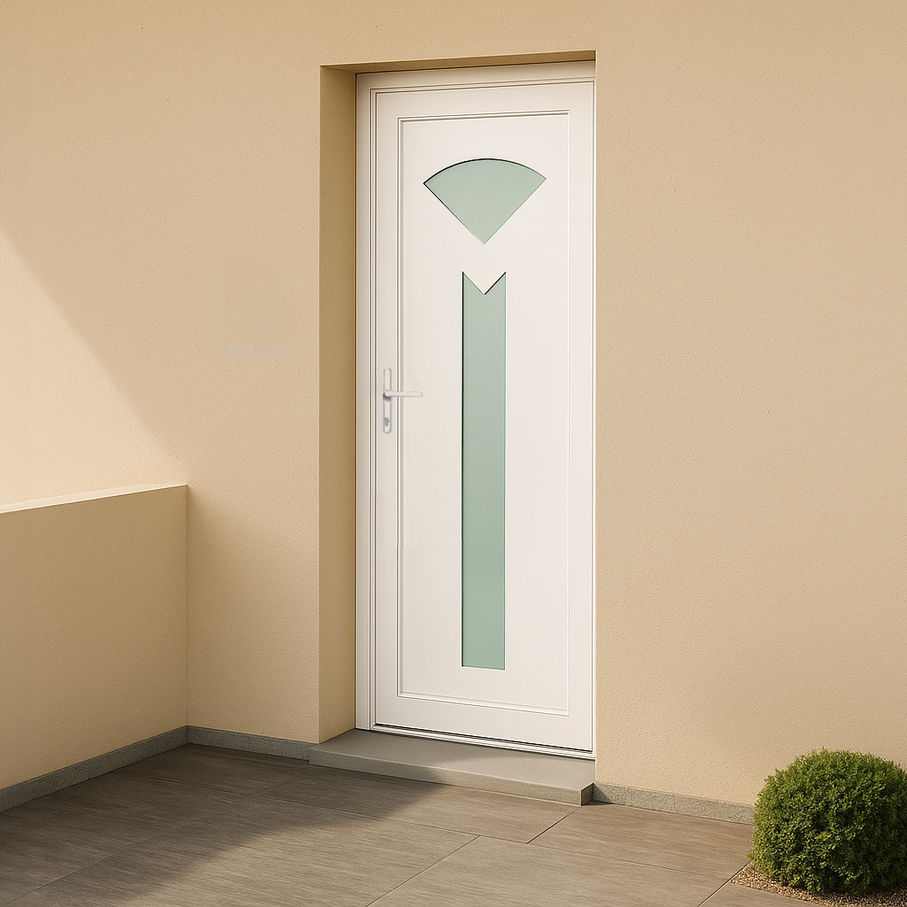 Porte d’entrée en PVC vitrée blanche design 686
