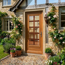 Porte d'entrée vitrée sur-mesure en bois exotique CHANTAL avec petits bois