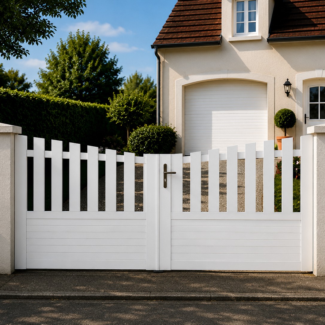 Portail battant PVC standard ALENÇON blanc INCURVÉ