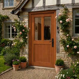 Porte d'entrée vitrée sur-mesure en bois exotique JOSEPHINE sans décor de soubassement