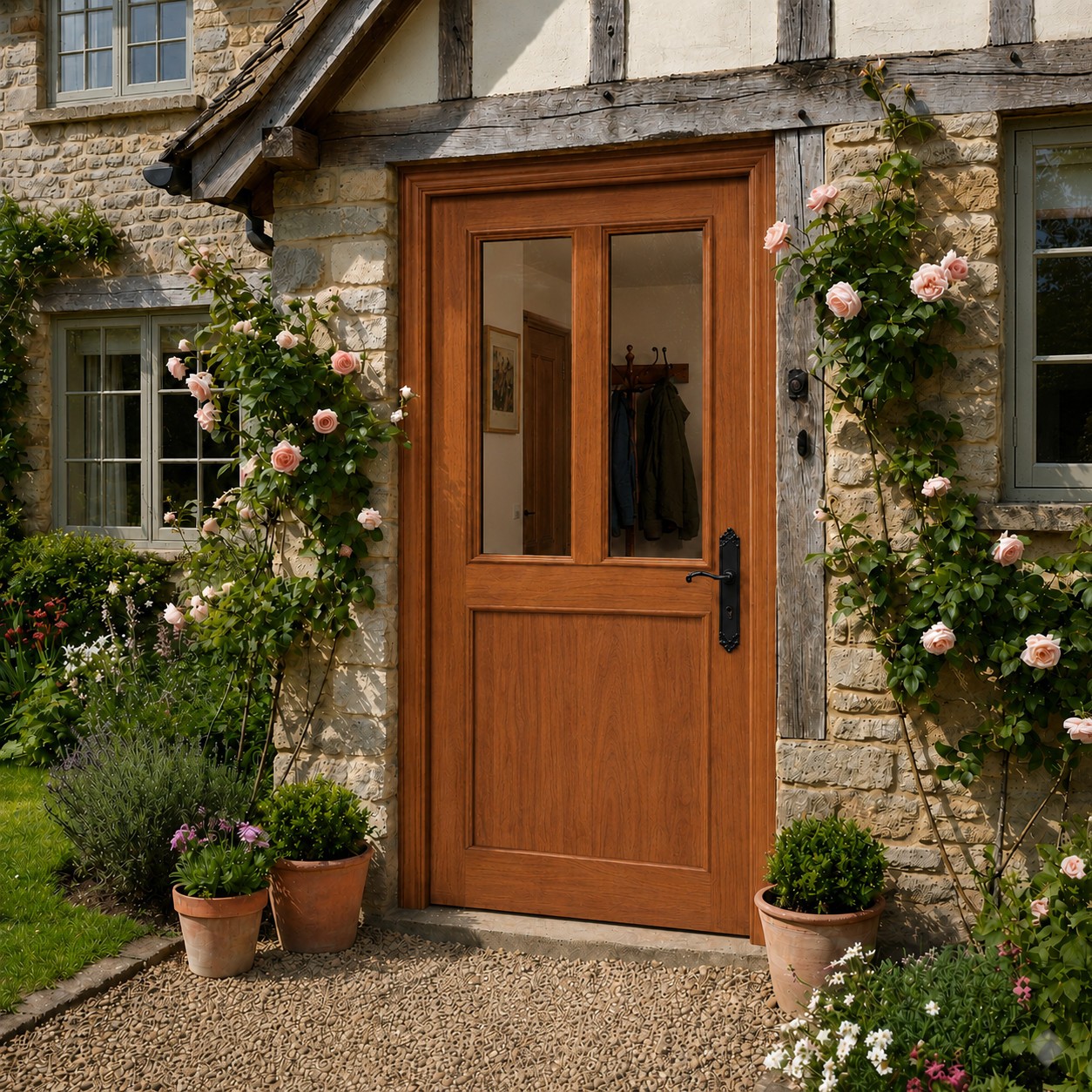 Porte d'entrée vitrée sur-mesure en bois exotique JOSEPHINE