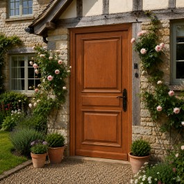 Porte d'entrée pleine sur-mesure en bois exotique CHARLIE