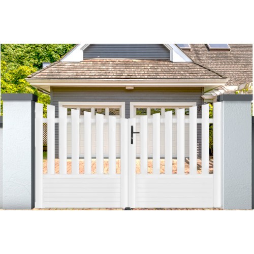 Portail battant PVC standard ALENÇON blanc CONCAVE (présenté en ambiance)