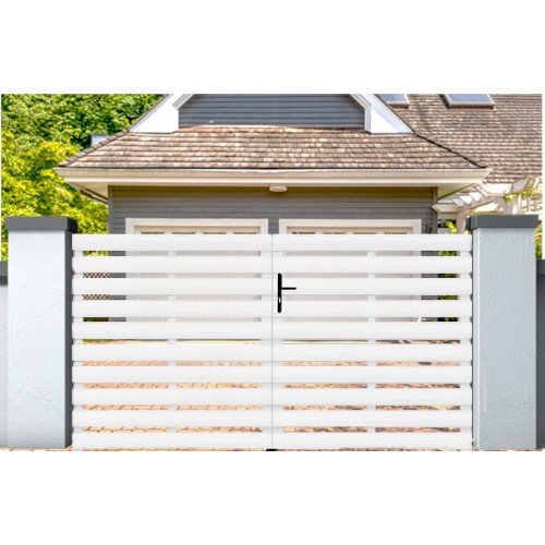 Portail battant PVC standard LYON blanc (présenté en ambiance)