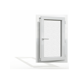 Fenêtre PVC 1 vantail H 47 x L 44 cm OF avec poignée verre brouillé tirant droit