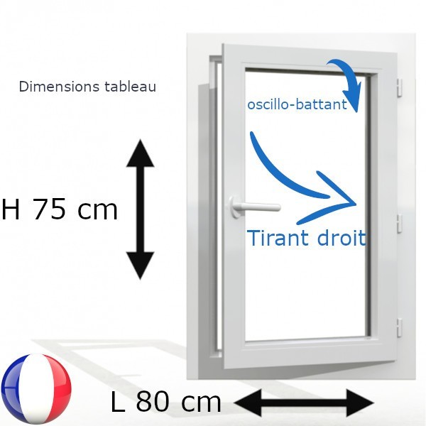 Fenêtre PVC 1 vantail H 75 x L 80 cm OB avec poignée tirant droit