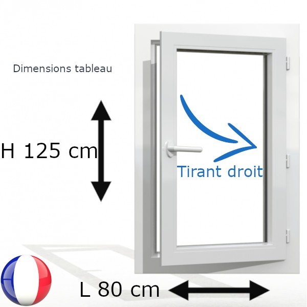 Fenêtre PVC 1 vantail H 125 x L 80 cm OF avec poignée tirant droit