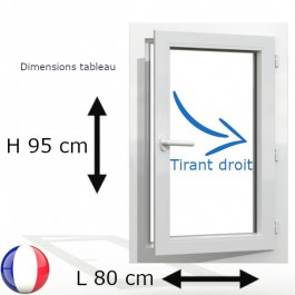 Fenêtre PVC 1 vantail H 95 x L 80 cm OF avec poignée tirant droit