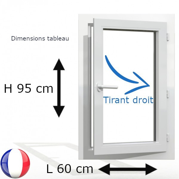 Fenêtre PVC 1 vantail H 95 x L 60 cm OF avec poignée tirant droit