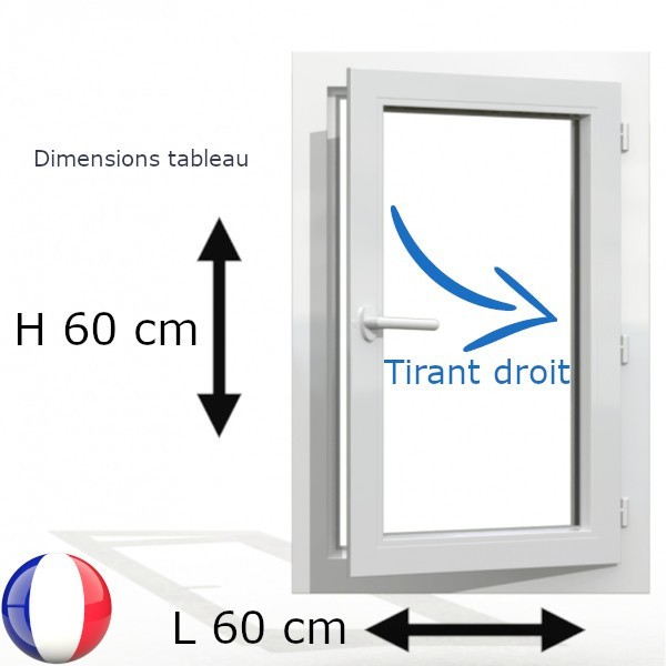 Fenêtre PVC 1 vantail H 60 x L 60 cm OF avec poignée tirant droit