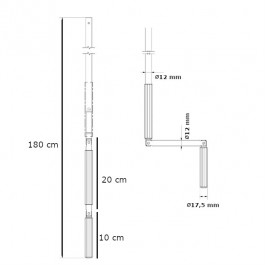 Manivelle blanche 12 mm avec adaptateur 14 mm longueur 180 cm