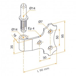 Gond de 14 mm pour volet battant à poser en tableau + axe