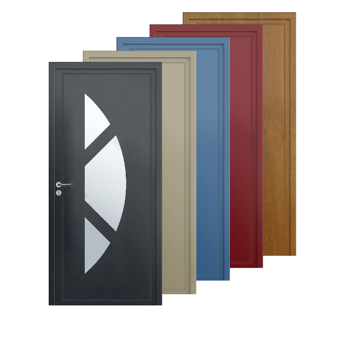 Porte d’entrée PVC couleur 7003 vitrée