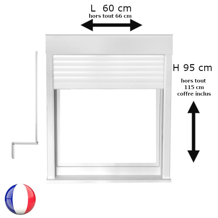 Fenêtre avec volet roulant manivelle PVC H 95 x L 60 cm 1 vantail
