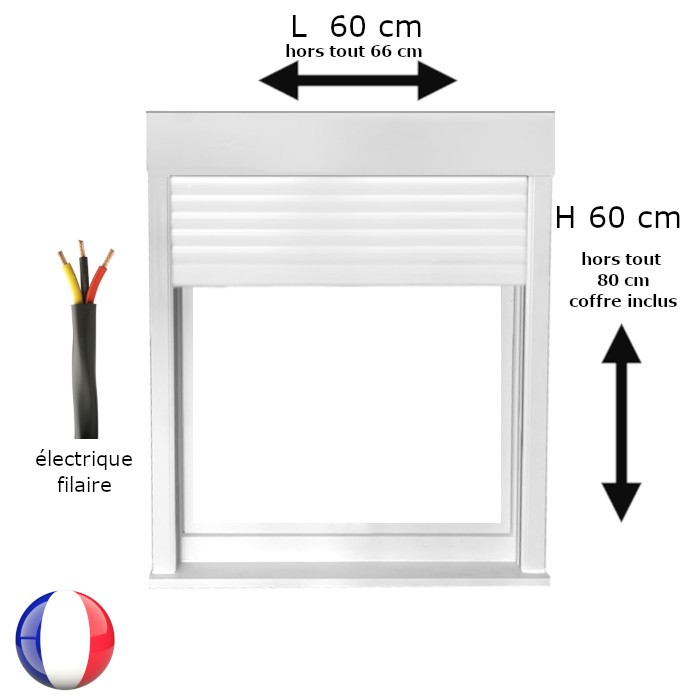 Fenêtre avec volet roulant électrique PVC H 60 x L 60 cm 1 vantail