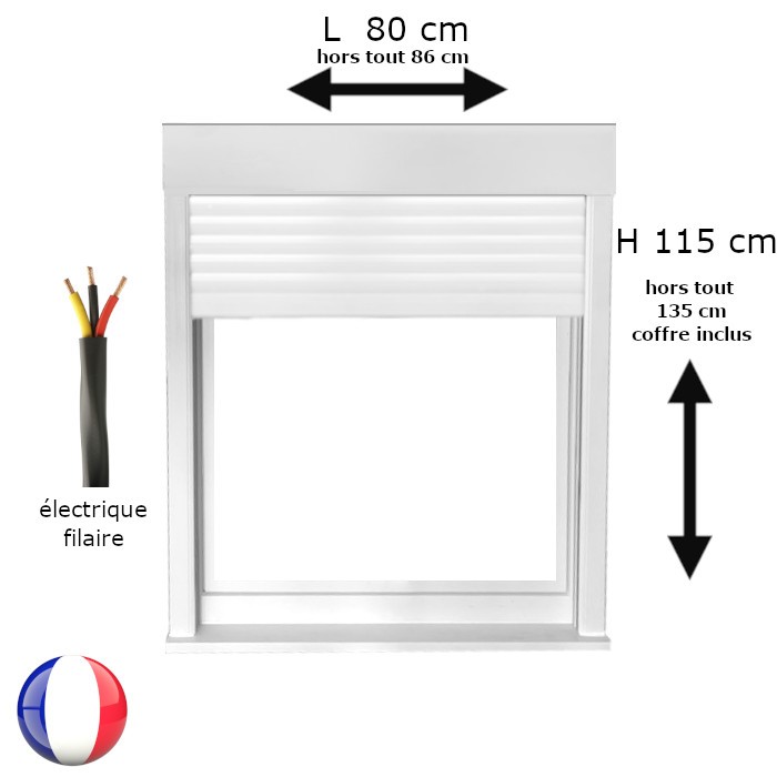 Fenêtre avec volet roulant électrique PVC H 115 x L 80 cm 1 vantail