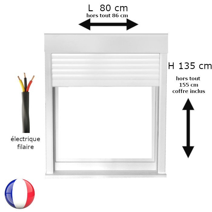 Fenêtre avec volet roulant électrique PVC H 135 x L 80 cm 1 vantail