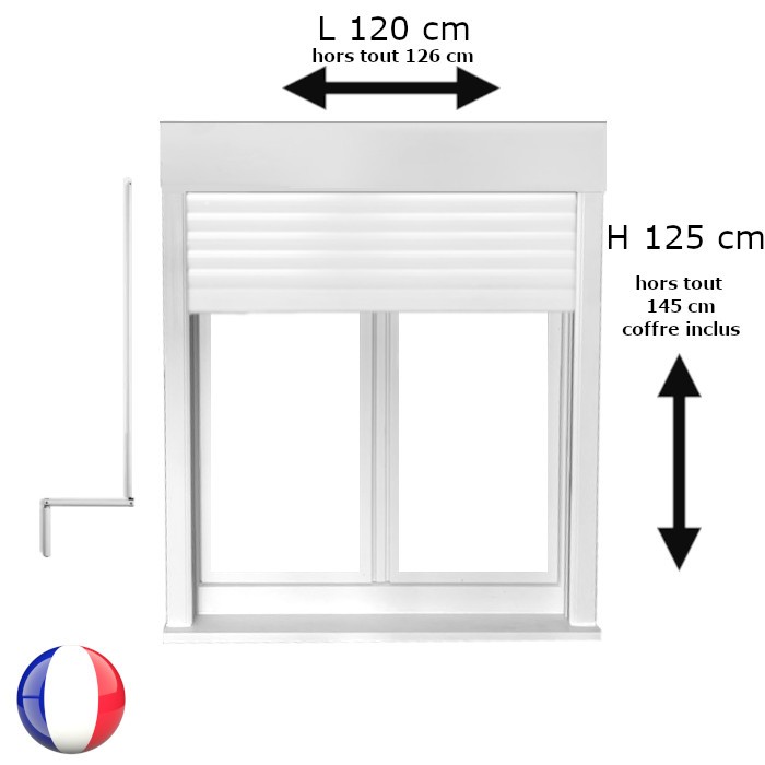 Fenêtre oscillo-battant avec volet roulant manivelle PVC H 125 x L 120 cm 2 vantaux