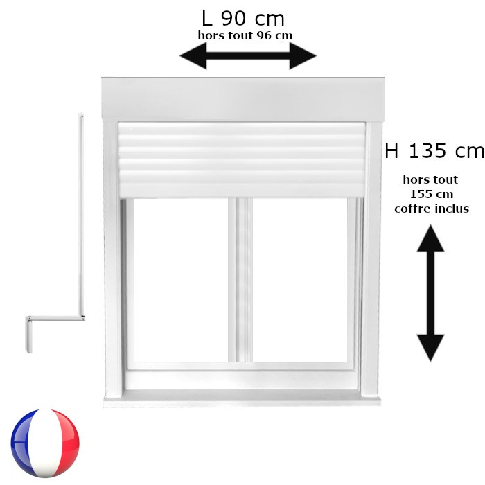 Fenêtre avec volet roulant manivelle PVC H 135 x L 90 cm 2 vantaux
