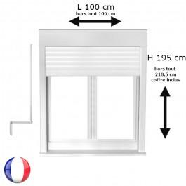 Fenêtre avec volet roulant manivelle PVC H 195 x L 100 cm 2 vantaux