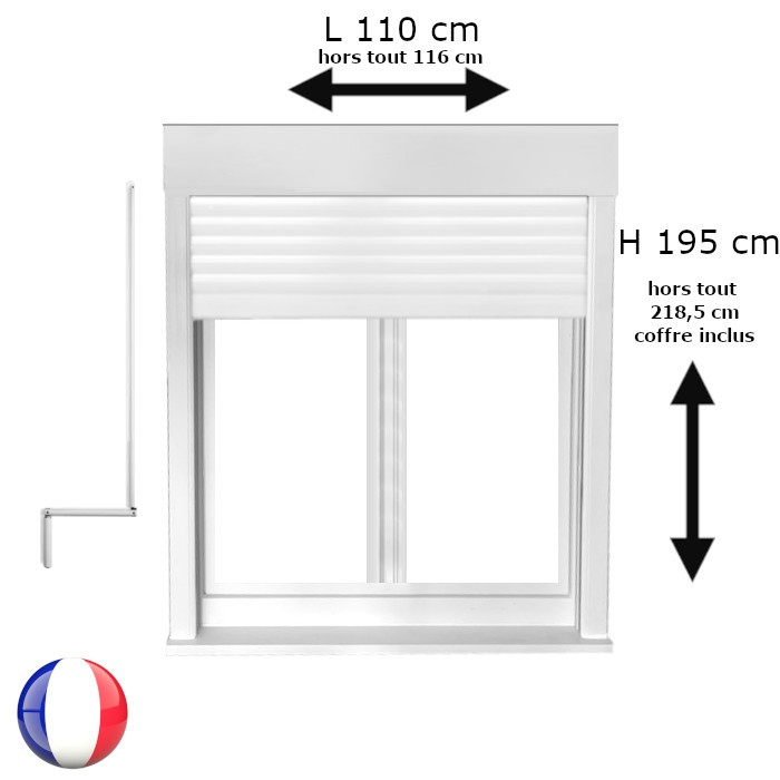 Fenêtre avec volet roulant manivelle PVC H 195 x L 110 cm 2 vantaux
