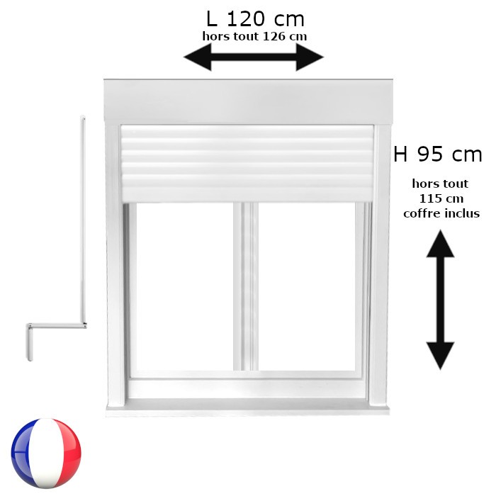 Fenêtre avec volet roulant manivelle PVC H 95 x L 120 cm 2 vantaux