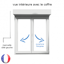 Fenêtre avec volet roulant manivelle PVC H 145 x L 150 cm 2 vantaux (vue intérieure)