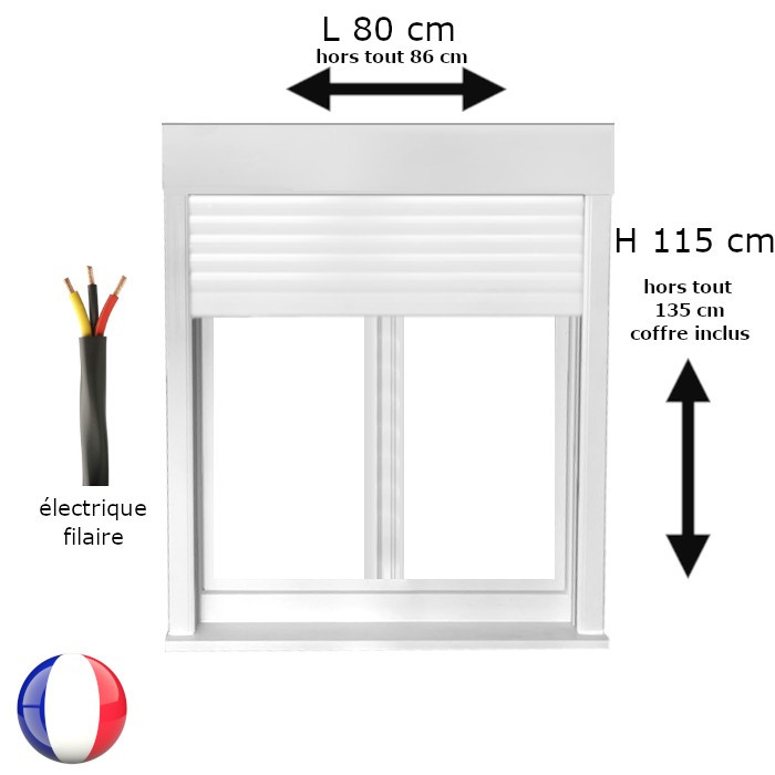 Fenêtre avec volet roulant électrique PVC H 115 x L 80 cm 2 vantaux