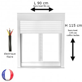Fenêtre avec volet roulant électrique PVC H 115 x L 90 cm 2 vantaux